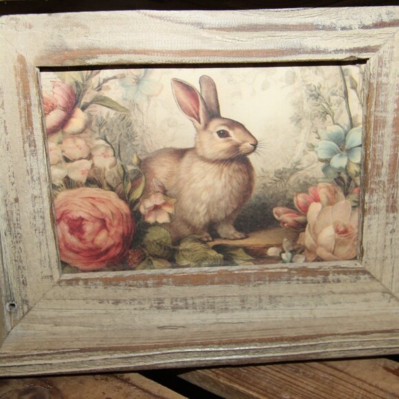 NEW French Country Farmhouse Sweet Woodland Bunny Rabbit & Floral Picture Set - Picture 4 of 5